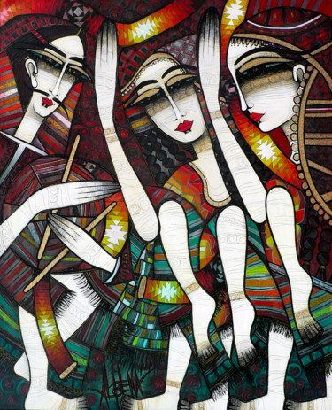 Pintura titulada "Choro (danse folklo…" por Albena Vatcheva, Obra de arte original, Oleo Montado en Bastidor de camilla de m…