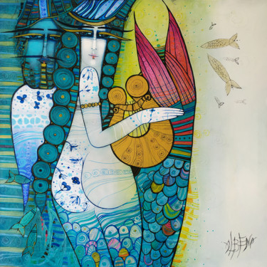 Картина под названием "Le chant de la sirè…" - Albena Vatcheva, Подлинное произведение искусства, Масло Установлен на Деревя…