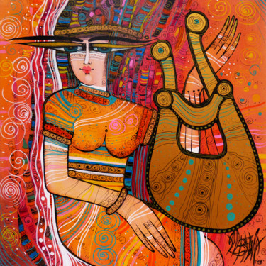 Картина под названием "La lyre 50x50 cm" - Albena Vatcheva, Подлинное произведение искусства, Масло Установлен на Деревянная…