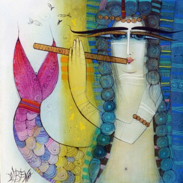 Картина под названием "La sirène" - Albena Vatcheva, Подлинное произведение искусства, Масло Установлен на Деревянная рама д…