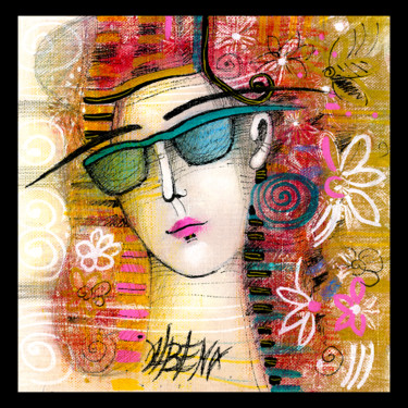 Painting titled "Lunettes bleues" by Albena Vatcheva, Original Artwork, Oil Mounted on Wood Stretcher frame