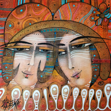 Pintura titulada "Deux sœurs 34,5cm" por Albena Vatcheva, Obra de arte original, Oleo Montado en Bastidor de camilla de made…