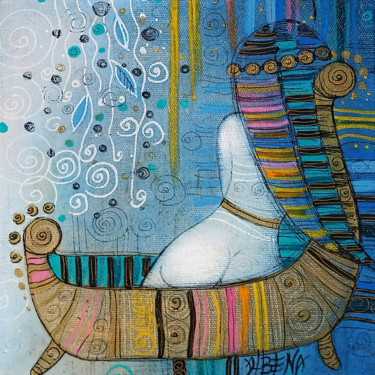 Schilderij getiteld "Le bain" door Albena Vatcheva, Origineel Kunstwerk, Olie Gemonteerd op Frame voor houten brancard