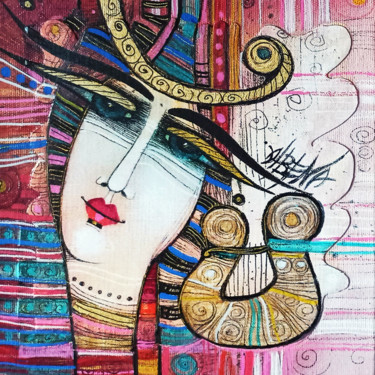 绘画 标题为“Lyre” 由Albena Vatcheva, 原创艺术品, 油 安装在木质担架架上