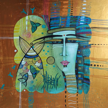 绘画 标题为“La sirène 43 cm” 由Albena Vatcheva, 原创艺术品, 油 安装在木板上