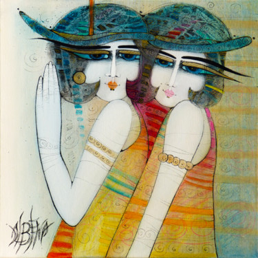 Gravures & estampes intitulée "Deux sœurs (monotyp…" par Albena Vatcheva, Œuvre d'art originale, Monotype