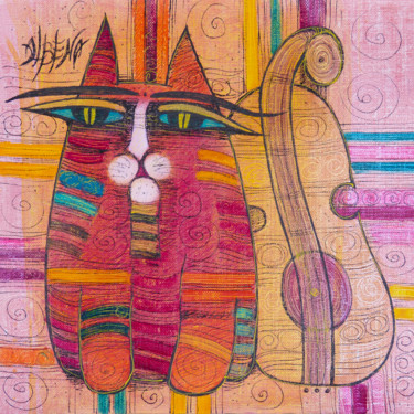 Gravures & estampes intitulée "Cat § violin" par Albena Vatcheva, Œuvre d'art originale, Monotype