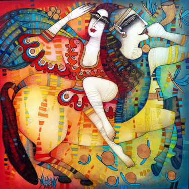 Incisioni, stampe intitolato "Centaur in love 21x…" da Albena Vatcheva, Opera d'arte originale, Monotipo