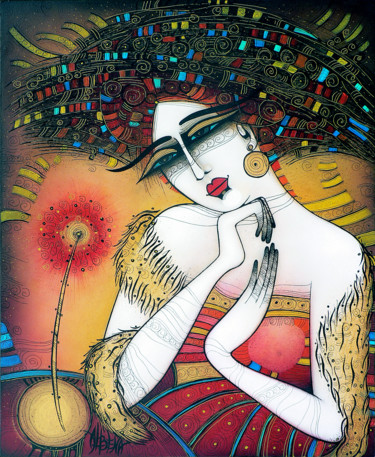 Gravures & estampes intitulée "La dame au chapeau…" par Albena Vatcheva, Œuvre d'art originale, Monotype