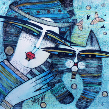印花与版画 标题为“Mon ami le chat 21x…” 由Albena Vatcheva, 原创艺术品, 蒙纳