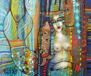 Malerei mit dem Titel "Sirène si Reine" von Albena Vatcheva, Original-Kunstwerk, Öl Auf Keilrahmen aus Holz montiert