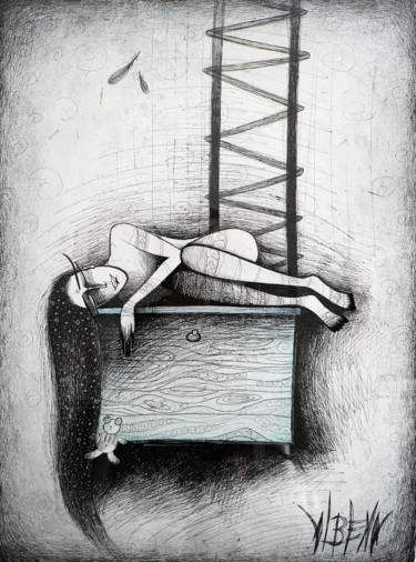 Zeichnungen mit dem Titel "Stairway to heaven" von Albena Vatcheva, Original-Kunstwerk, Tinte Auf Plexiglas montiert