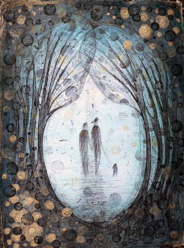 Dibujo titulada "La forêt enchantée" por Albena Vatcheva, Obra de arte original, Tinta Montado en Plexiglás