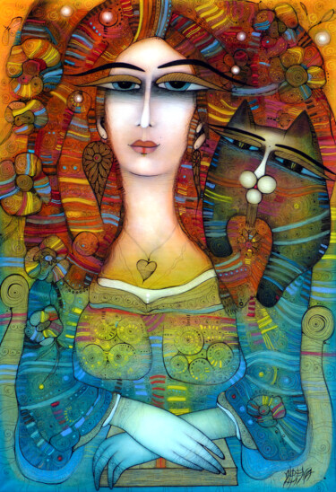 "Mona ALBENA" başlıklı Tablo Albena Vatcheva tarafından, Orijinal sanat, Petrol Ahşap Sedye çerçevesi üzerine monte edilmiş