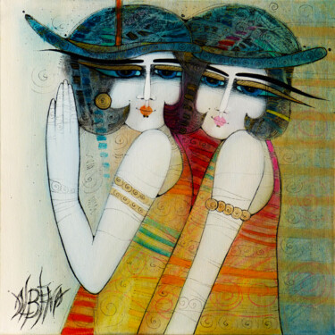 Gravures & estampes intitulée "Deux sœurs 21x30 cm" par Albena Vatcheva, Œuvre d'art originale, Monotype