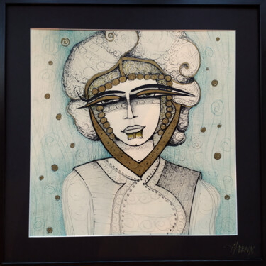 图画 标题为“Jeune femme” 由Albena Vatcheva, 原创艺术品, 墨 安装在其他刚性面板上