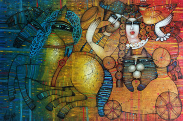 Pintura titulada "Au-delà des montagn…" por Albena Vatcheva, Obra de arte original, Oleo Montado en Bastidor de camilla de m…