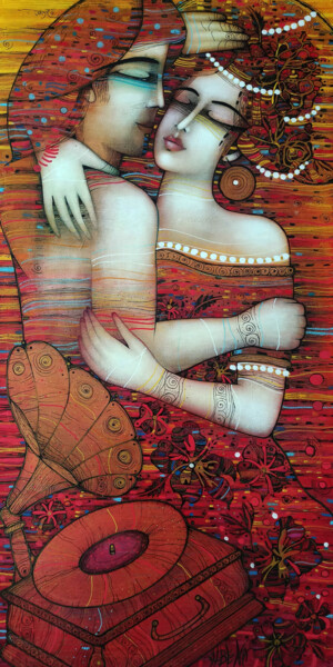 Painting titled "Flashback" by Albena Vatcheva, Original Artwork, Oil Mounted on Wood Stretcher frame