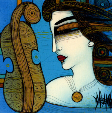印花与版画 标题为“BLUE VIOLIN” 由Albena Vatcheva, 原创艺术品, 蒙纳