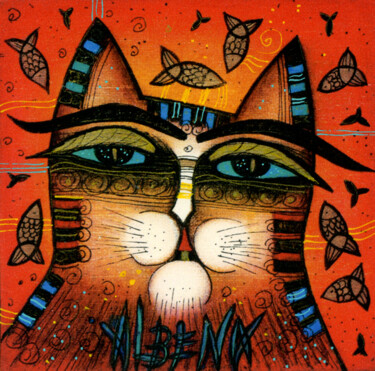 印花与版画 标题为“The cat 21x15 cm” 由Albena Vatcheva, 原创艺术品, 蒙纳