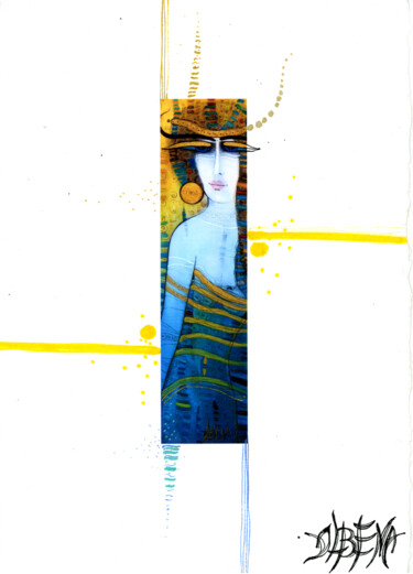 Druckgrafik mit dem Titel "LADY IN BLUE" von Albena Vatcheva, Original-Kunstwerk, Monotypie