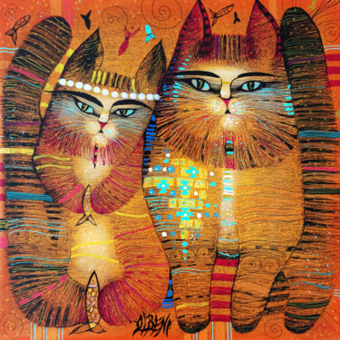 Painting titled "MIAOU!" by Albena Vatcheva, Original Artwork, Oil Mounted on Wood Stretcher frame