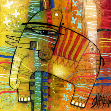 Peinture intitulée "Petit éléphant" par Albena Vatcheva, Œuvre d'art originale, Huile Monté sur Châssis en bois