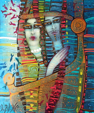 Painting titled "Voyages voyages" by Albena Vatcheva, Original Artwork, Oil Mounted on Wood Stretcher frame