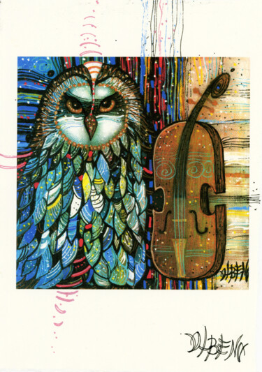 Gravures & estampes intitulée "Violon de minuit 21…" par Albena Vatcheva, Œuvre d'art originale, Monotype