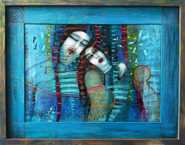 Pintura titulada "L'océan - et nous" por Albena Vatcheva, Obra de arte original, Oleo Montado en Panel de madera