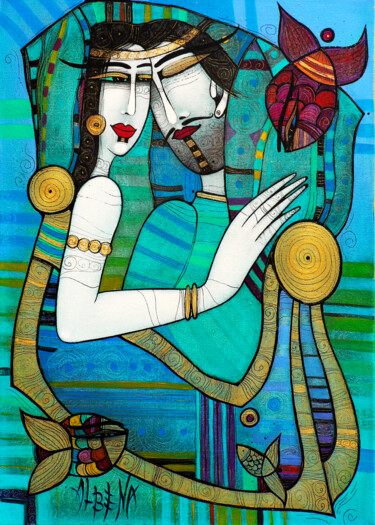 Painting titled "LOVE BOAT 50x70" by Albena Vatcheva, Original Artwork, Oil Mounted on Wood Stretcher frame