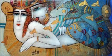 Картина под названием "Bateau sur l'eau" - Albena Vatcheva, Подлинное произведение искусства, Масло Установлен на Деревянная…