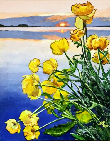 Peinture intitulée "Fleurs jaunes" par Alber, Œuvre d'art originale, Acrylique Monté sur Châssis en bois