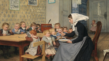 Painting titled "The nursery" by Albert Anker, Original Artwork, Oil