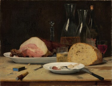 Painting titled "Nature morte : Excès" by Albert Anker, Original Artwork, Oil