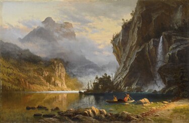 Painting titled "Pêche à la lance de…" by Albert Bierstadt, Original Artwork, Oil