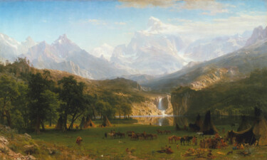 Pintura intitulada "The Rocky Mountains…" por Albert Bierstadt, Obras de arte originais, Óleo