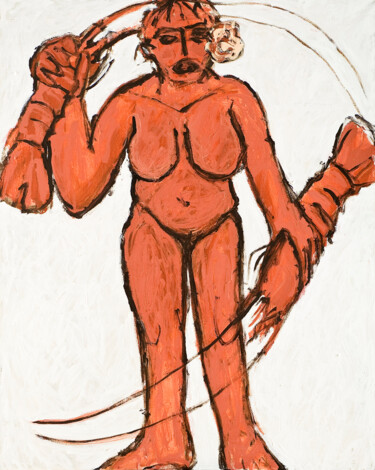 Картина под названием "Mujer con langosta.…" - Albert Cruells, Подлинное произведение искусства, Акрил Установлен на Деревян…