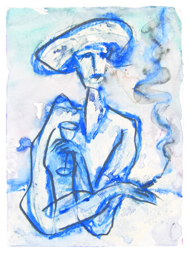Peinture intitulée "Mujer sola fumando.…" par Albert Cruells, Œuvre d'art originale, Impression numérique