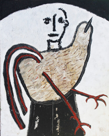 Painting titled "Hombre - pollo.  -…" by Albert Cruells, Original Artwork, Acrylic Mounted on Wood Stretcher frame