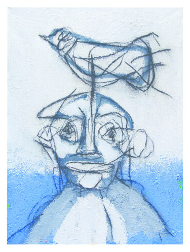 Pintura titulada "Hombre con pájaro 1…" por Albert Cruells, Obra de arte original, Acrílico