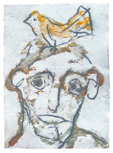 Painting titled "Hombre con pájaro 2…" by Albert Cruells, Original Artwork, Acrylic Mounted on Cardboard