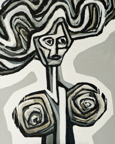 제목이 "Desnudo en blanco y…"인 미술작품 Albert Cruells로, 원작, 기름 나무 들것 프레임에 장착됨