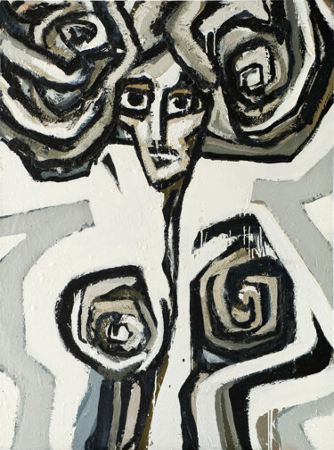 Ζωγραφική με τίτλο "Desnudo en blanco y…" από Albert Cruells, Αυθεντικά έργα τέχνης, Λάδι Τοποθετήθηκε στο Ξύλινο φορείο σκε…