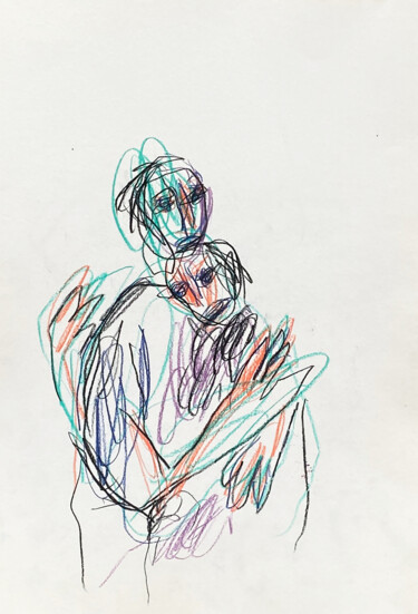 Printmaking titled "Abrazo 3.  -  Hug 3." by Albert Cruells, Original Artwork, Digital Print