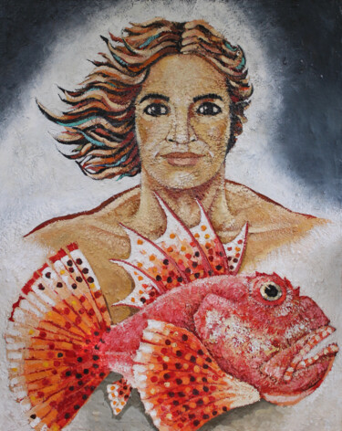 Painting titled "El bello pescador.…" by Albert Cruells, Original Artwork, Acrylic Mounted on Wood Stretcher frame