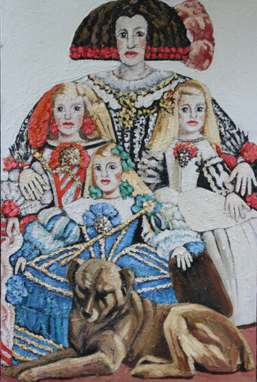 Painting titled "Mis Meninas de Vela…" by Albert Cruells, Original Artwork, Oil Mounted on Wood Stretcher frame