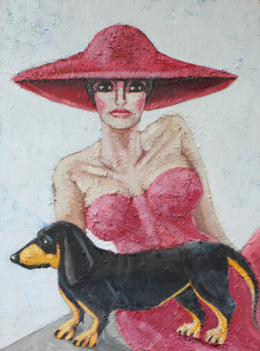 绘画 标题为“Mujer con sombrero…” 由Albert Cruells, 原创艺术品, 丙烯 安装在木质担架架上