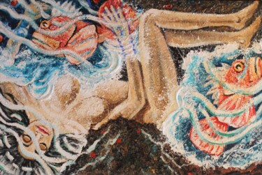 Картина под названием "Mujer jugando con p…" - Albert Cruells, Подлинное произведение искусства, Масло