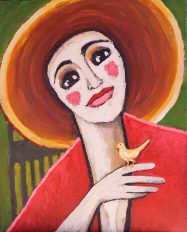 Schilderij getiteld "Adela" door Albert Cruells, Origineel Kunstwerk, Acryl Gemonteerd op Frame voor houten brancard